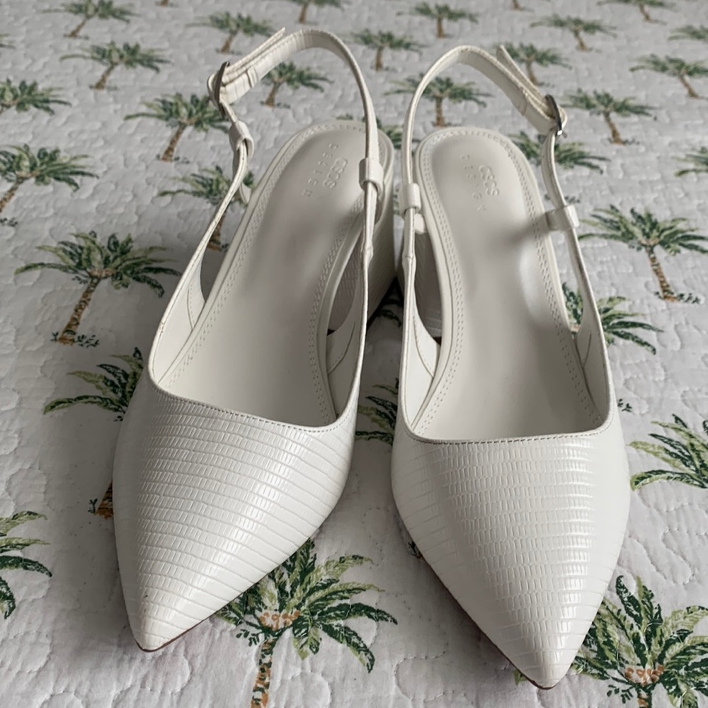 White pointed mid heels
